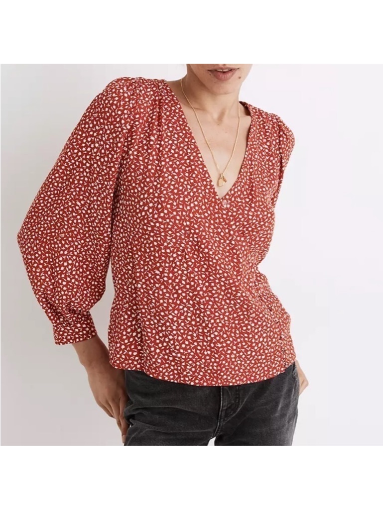 Madewell Kinston Side-Button Wrap Top In Park Picnic Xs